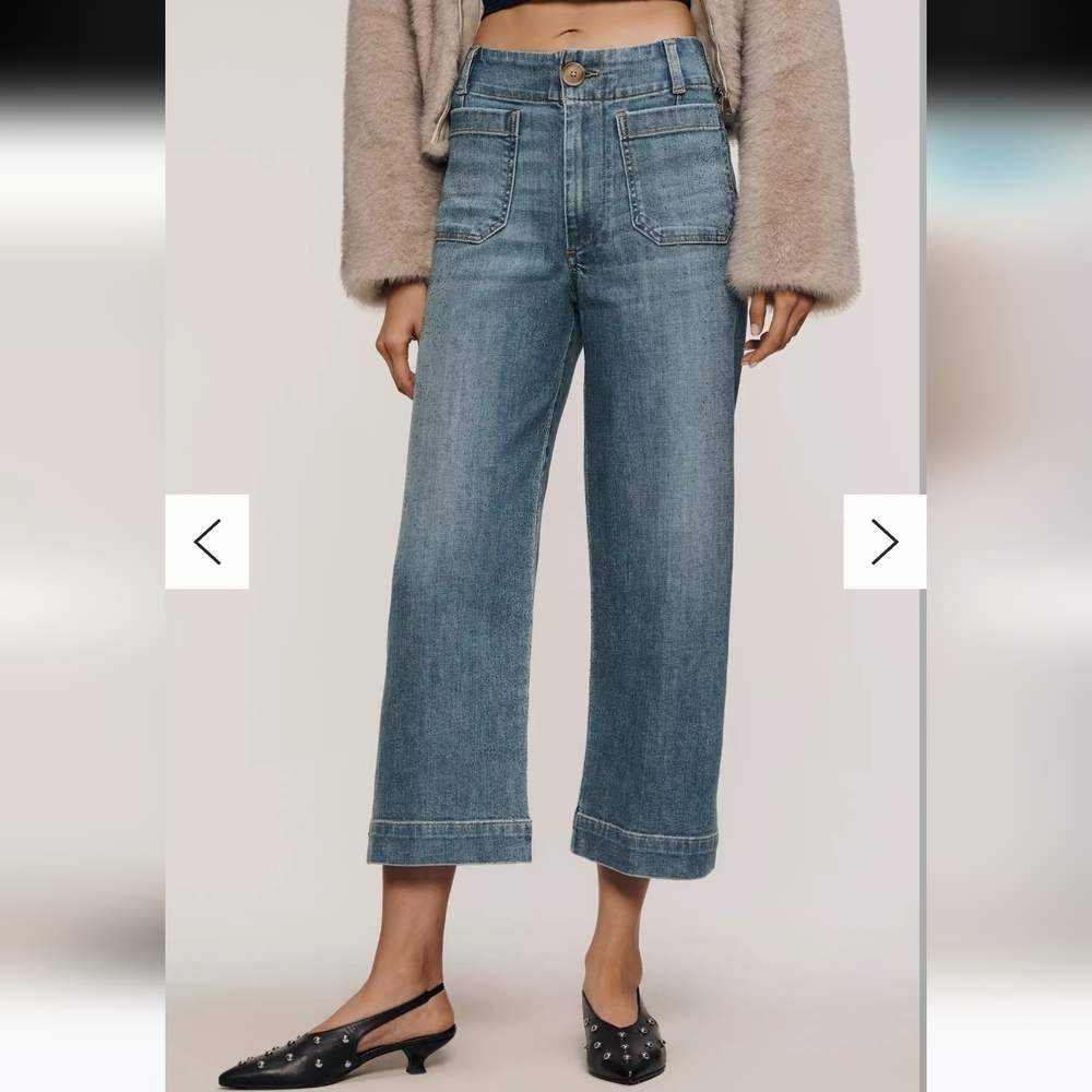 Maeve Colette Crop High Rise Wide Leg Anthropologie Denim Jeans Medium Wash - Picture 2 of 11